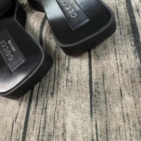 Authentic Gucci Black Leather Platform Slide Sandals Women’s Square Toe Italy - Picture 8 of 13